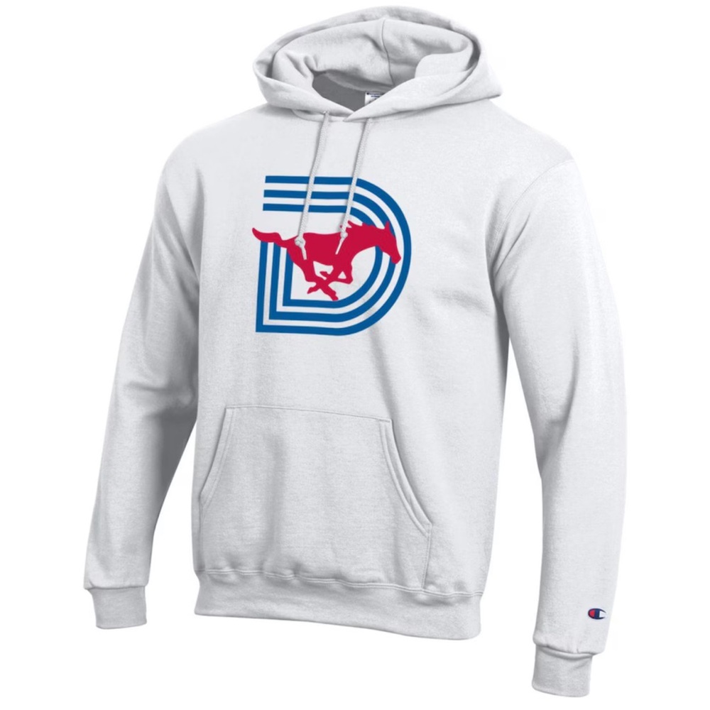 CHAMPION SMU MUSTANGS MENS WHITE TRIPLE D POWERBLEND LONG SLEEVE CREW SW…